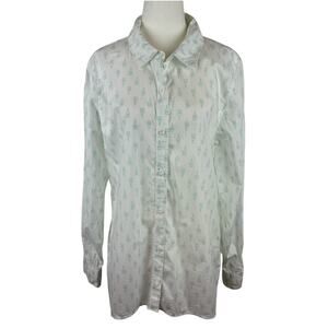 Garnet Hill Essential Organic Cotton Button‎ Up Leaf Print Shirt Sz 12 | Coastal